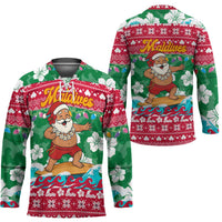 Maldives Christmas Hockey Jersey with Surfing Santa Claus Tropical Flowers and Holiday Wave - Wonder Print Shop