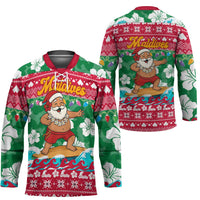 Maldives Christmas Hockey Jersey with Surfing Santa Claus Tropical Flowers and Holiday Wave - Wonder Print Shop