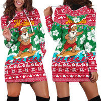 Maldives Christmas Hoodie Dress with Surfing Santa Claus Tropical Flowers and Holiday Wave - Wonder Print Shop