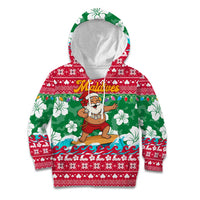 Maldives Christmas Kid Hoodie with Surfing Santa Claus Tropical Flowers and Holiday Wave - Wonder Print Shop