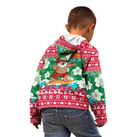 Maldives Christmas Kid Hoodie with Surfing Santa Claus Tropical Flowers and Holiday Wave - Wonder Print Shop