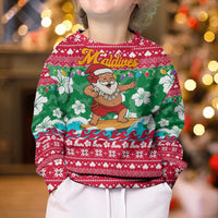 Maldives Christmas Kid Ugly Christmas Sweater with Surfing Santa Claus Tropical Flowers and Holiday Wave - Wonder Print Shop