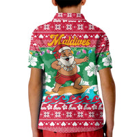 Maldives Christmas Kid Polo Shirt with Surfing Santa Claus Tropical Flowers and Holiday Wave - Wonder Print Shop