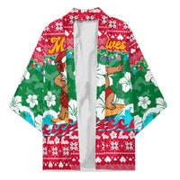 Maldives Christmas Kimono with Surfing Santa Claus Tropical Flowers and Holiday Wave - Wonder Print Shop