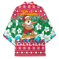 Maldives Christmas Kimono with Surfing Santa Claus Tropical Flowers and Holiday Wave - Wonder Print Shop