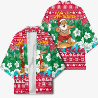 Maldives Christmas Kimono with Surfing Santa Claus Tropical Flowers and Holiday Wave - Wonder Print Shop