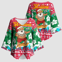 Maldives Christmas Kimono Sleeve Blouse with Surfing Santa Claus Tropical Flowers and Holiday Wave - Wonder Print Shop