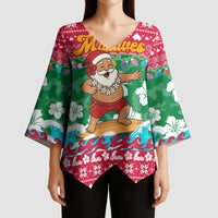 Maldives Christmas Kimono Sleeve Blouse with Surfing Santa Claus Tropical Flowers and Holiday Wave - Wonder Print Shop