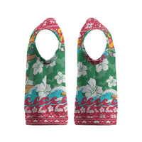 Maldives Christmas Knitted V-Neck Vest with Surfing Santa Claus Tropical Flowers and Holiday Wave - Wonder Print Shop