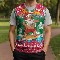 Maldives Christmas Knitted V-Neck Vest with Surfing Santa Claus Tropical Flowers and Holiday Wave - Wonder Print Shop