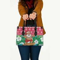 Maldives Christmas Leather Bag with Surfing Santa Claus Tropical Flowers and Holiday Wave - Wonder Print Shop