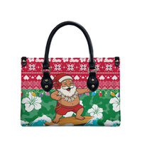 Maldives Christmas Leather Bag with Surfing Santa Claus Tropical Flowers and Holiday Wave - Wonder Print Shop