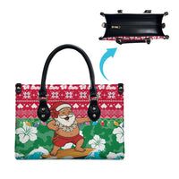 Maldives Christmas Leather Bag with Surfing Santa Claus Tropical Flowers and Holiday Wave - Wonder Print Shop