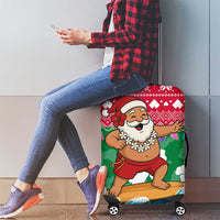 Maldives Christmas Luggage Cover with Surfing Santa Claus Tropical Flowers and Holiday Wave - Wonder Print Shop