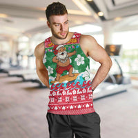 Maldives Christmas Men Tank Top with Surfing Santa Claus Tropical Flowers and Holiday Wave - Wonder Print Shop