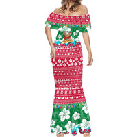 Maldives Christmas Mermaid Dress with Surfing Santa Claus Tropical Flowers and Holiday Wave - Wonder Print Shop