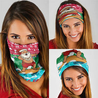 Maldives Christmas Neck Gaiter with Surfing Santa Claus Tropical Flowers and Holiday Wave - Wonder Print Shop