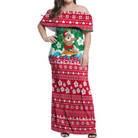 Maldives Christmas Off Shoulder Maxi Dress with Surfing Santa Claus Tropical Flowers and Holiday Wave - Wonder Print Shop
