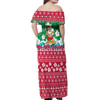 Maldives Christmas Off Shoulder Maxi Dress with Surfing Santa Claus Tropical Flowers and Holiday Wave - Wonder Print Shop
