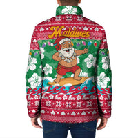 Maldives Christmas Padded Jacket with Surfing Santa Claus Tropical Flowers and Holiday Wave - Wonder Print Shop