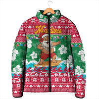 Maldives Christmas Padded Jacket with Surfing Santa Claus Tropical Flowers and Holiday Wave - Wonder Print Shop