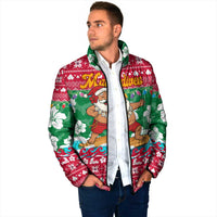 Maldives Christmas Padded Jacket with Surfing Santa Claus Tropical Flowers and Holiday Wave - Wonder Print Shop