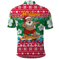 Maldives Christmas Polo Shirt with Surfing Santa Claus Tropical Flowers and Holiday Wave - Wonder Print Shop