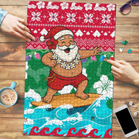 Maldives Christmas Puzzle with Surfing Santa Claus Tropical Flowers and Holiday Wave - Wonder Print Shop