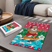 Maldives Christmas Puzzle with Surfing Santa Claus Tropical Flowers and Holiday Wave - Wonder Print Shop