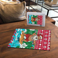 Maldives Christmas Puzzle with Surfing Santa Claus Tropical Flowers and Holiday Wave - Wonder Print Shop