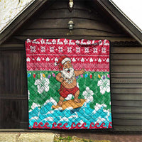Maldives Christmas Quilt with Surfing Santa Claus Tropical Flowers and Holiday Wave - Wonder Print Shop