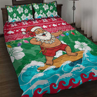 Maldives Christmas Quilt Bed Set with Surfing Santa Claus Tropical Flowers and Holiday Wave - Wonder Print Shop