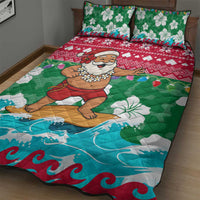 Maldives Christmas Quilt Bed Set with Surfing Santa Claus Tropical Flowers and Holiday Wave - Wonder Print Shop