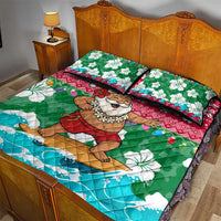 Maldives Christmas Quilt Bed Set with Surfing Santa Claus Tropical Flowers and Holiday Wave - Wonder Print Shop