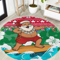 Maldives Christmas Round Carpet with Surfing Santa Claus Tropical Flowers and Holiday Wave - Wonder Print Shop