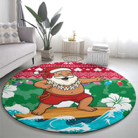 Maldives Christmas Round Carpet with Surfing Santa Claus Tropical Flowers and Holiday Wave - Wonder Print Shop