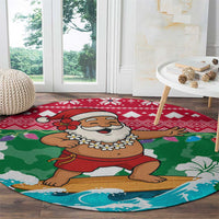 Maldives Christmas Round Carpet with Surfing Santa Claus Tropical Flowers and Holiday Wave - Wonder Print Shop