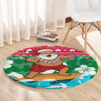 Maldives Christmas Round Carpet with Surfing Santa Claus Tropical Flowers and Holiday Wave - Wonder Print Shop