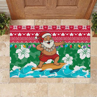 Maldives Christmas Rubber Doormat with Surfing Santa Claus Tropical Flowers and Holiday Wave - Wonder Print Shop