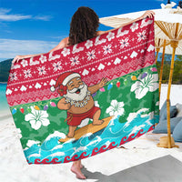 Maldives Christmas Sarong with Surfing Santa Claus Tropical Flowers and Holiday Wave - Wonder Print Shop