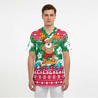 Maldives Christmas Scrub Top with Surfing Santa Claus Tropical Flowers and Holiday Wave - Wonder Print Shop