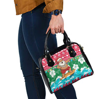 Maldives Christmas Shoulder Handbag with Surfing Santa Claus Tropical Flowers and Holiday Wave - Wonder Print Shop