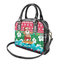 Maldives Christmas Shoulder Handbag with Surfing Santa Claus Tropical Flowers and Holiday Wave - Wonder Print Shop