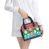 Maldives Christmas Shoulder Handbag with Surfing Santa Claus Tropical Flowers and Holiday Wave - Wonder Print Shop