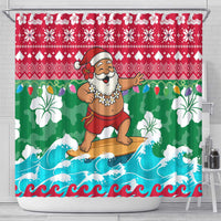 Maldives Christmas Shower Curtain with Surfing Santa Claus Tropical Flowers and Holiday Wave - Wonder Print Shop