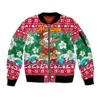 Maldives Christmas Sleeve Zip Bomber Jacket with Surfing Santa Claus Tropical Flowers and Holiday Wave - Wonder Print Shop