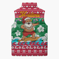 Maldives Christmas Sleeveless Puffer Jacket with Surfing Santa Claus Tropical Flowers and Holiday Wave - Wonder Print Shop