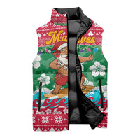 Maldives Christmas Sleeveless Puffer Jacket with Surfing Santa Claus Tropical Flowers and Holiday Wave - Wonder Print Shop