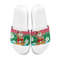 Maldives Christmas Slide Sandals with Surfing Santa Claus Tropical Flowers and Holiday Wave - Wonder Print Shop