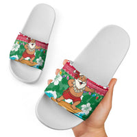 Maldives Christmas Slide Sandals with Surfing Santa Claus Tropical Flowers and Holiday Wave - Wonder Print Shop